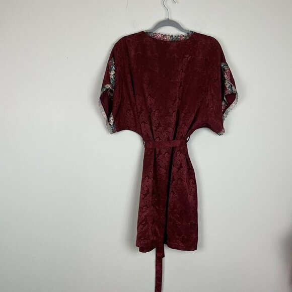 Val Mode Lingerie Red Brocade Short Robe Lace Trim Vintage Size Medium - Picture 6 of 6